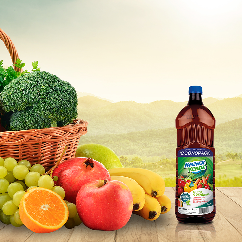 LIMPIADOR DESINFECTANTE 2 EN 1 BINNER VERDE FRUTAS Y VERDURAS ECONOPACK 1000 ml - Imagen 5